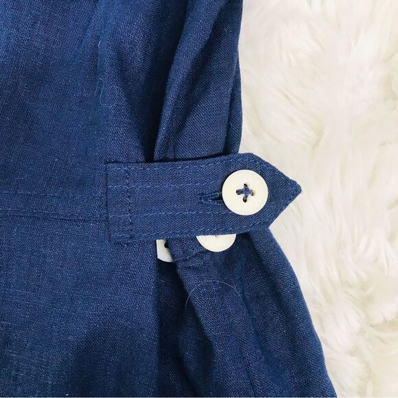 Navy Blue 100% Linen Short Sleeve Button Front Dress Classic Midi Size Large New - Picture 5 of 12